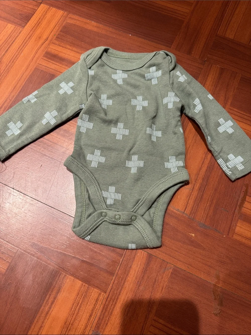Olive Green Long-Sleeve Baby One-Piece Bodysuit
